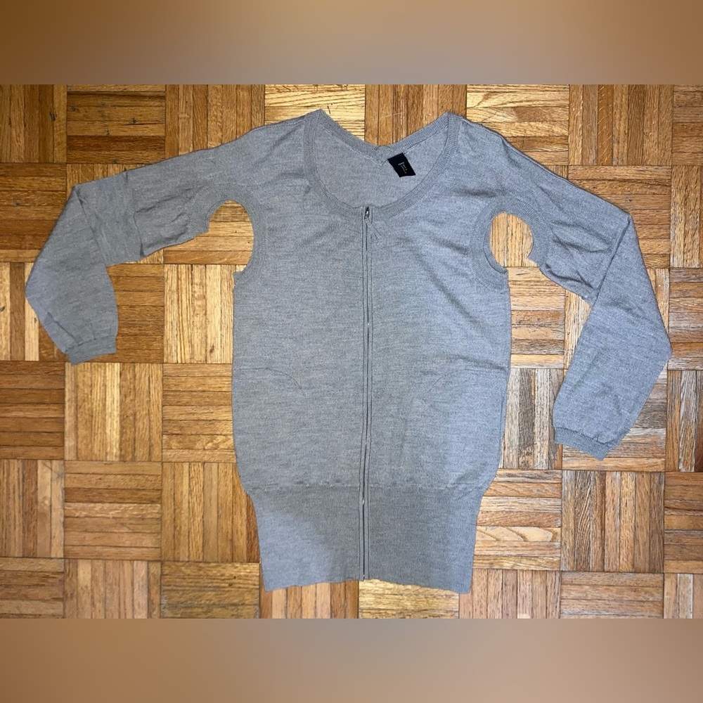- Zero Maria Cornejo Taupe Wool Cut Out Zip Front Cardigan 6